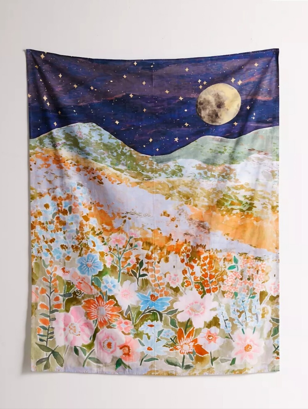 Urban Outfitters Moonlit Meadow Wall Tapestry in Blue, Green, Orange and Pink